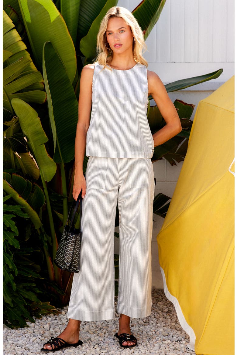 Clarice Side Button Sleeveless Top, Alternate, color, CREAM W/ NAVY