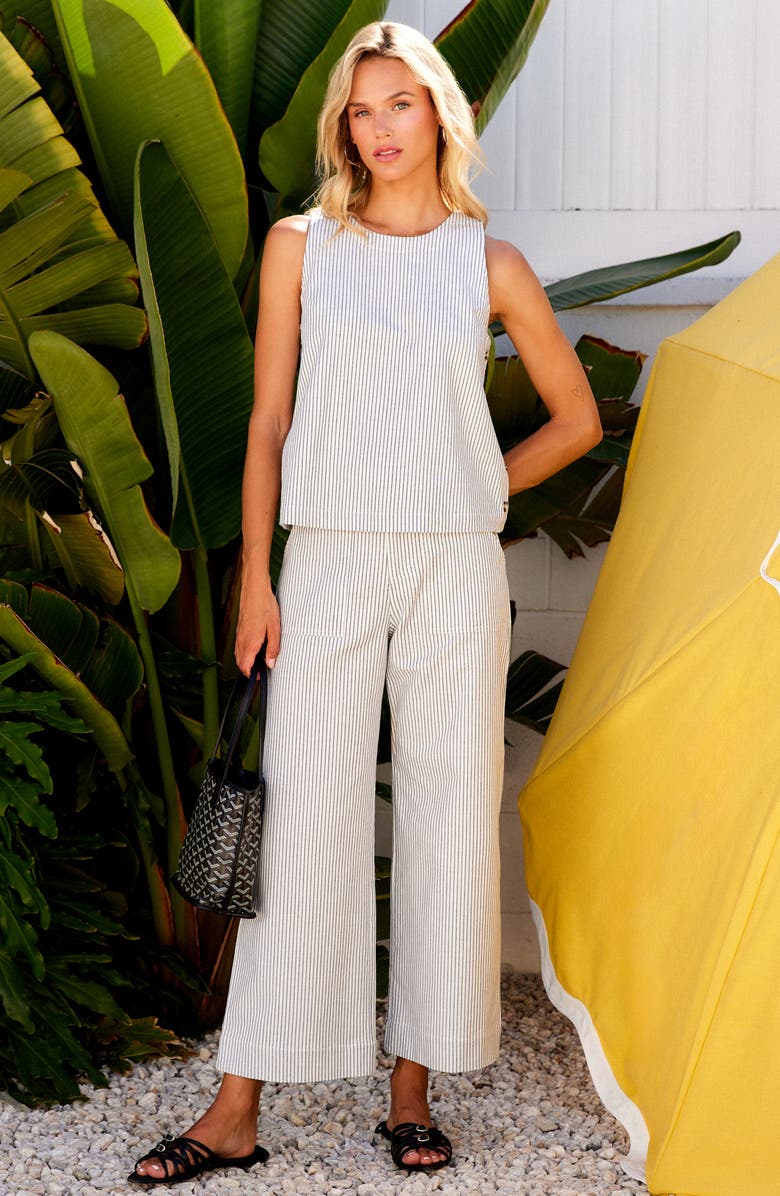 FIFTEEN TWENTY Clarice Side Button Sleeveless Top, Alternate, color, Cream W/ Navy