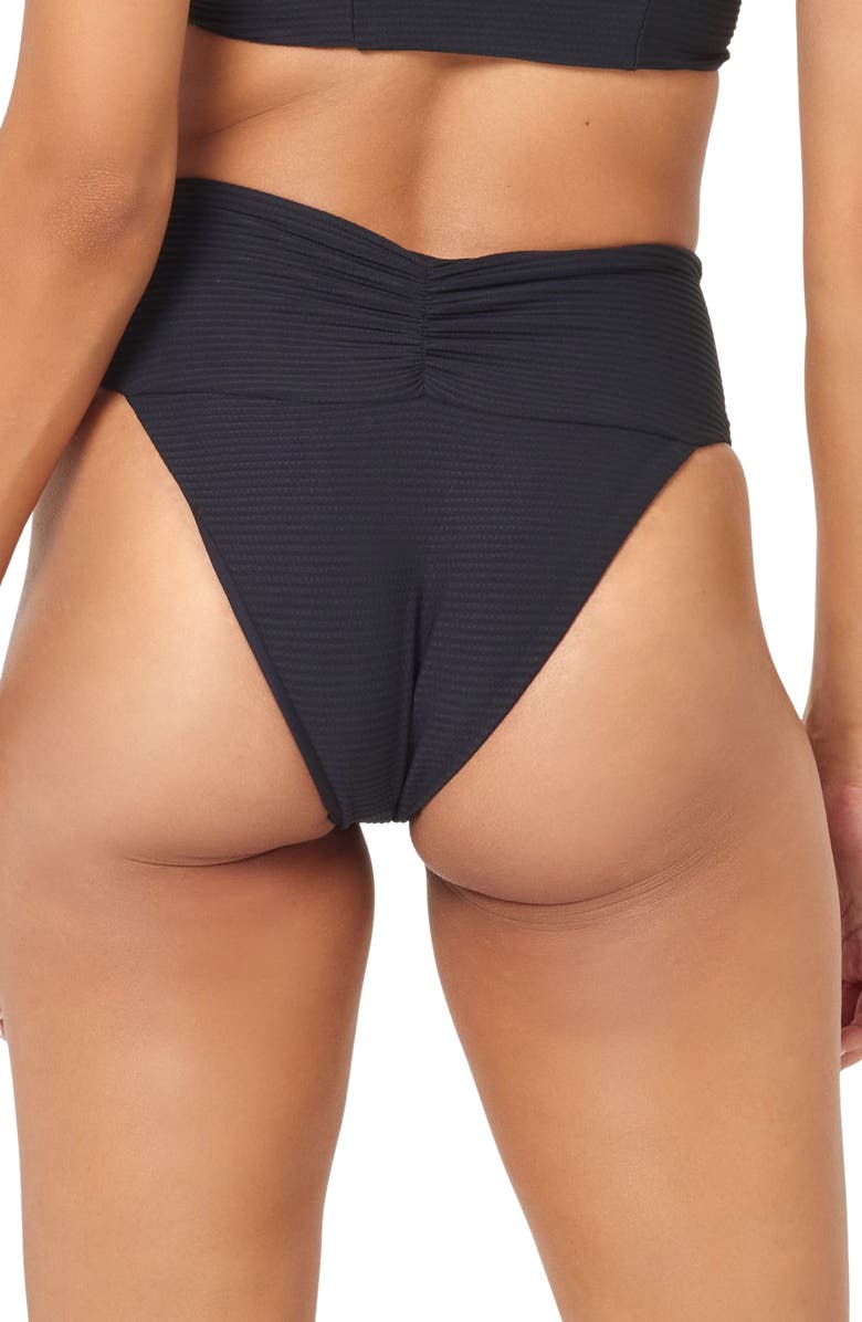 LSPACE Bardot Ribbed Bikini Bottoms, Alternate, color, Black