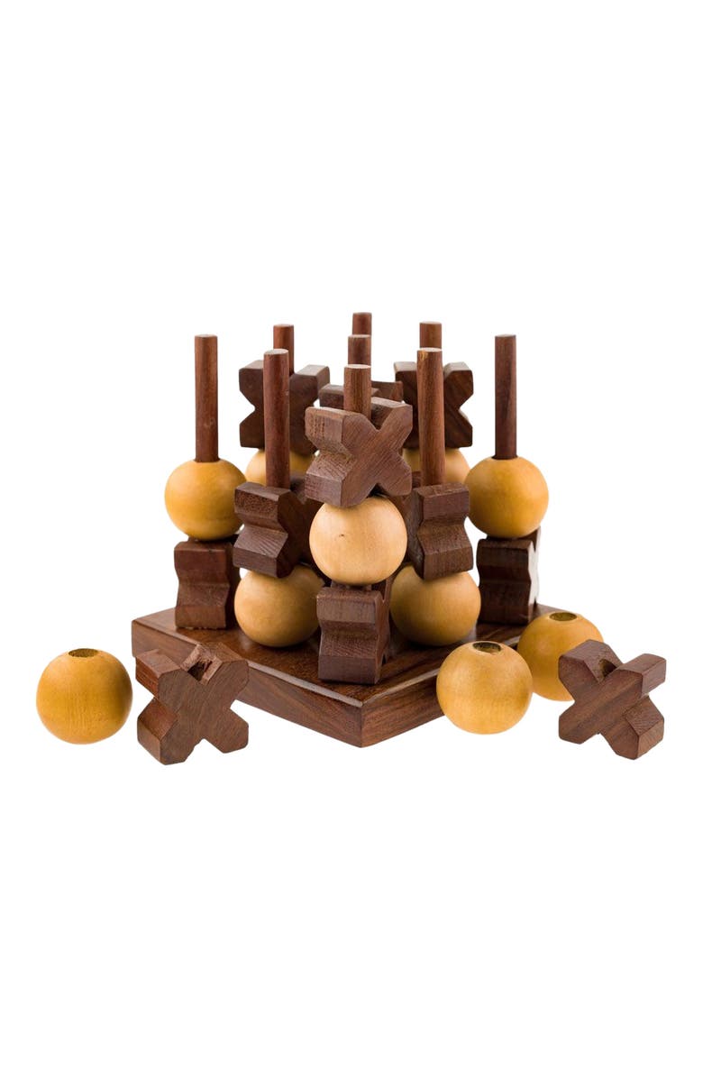 Matr Boomie 3D Tic Tac Toe Game Set - Handcrafted Wood, Main, color, Brown