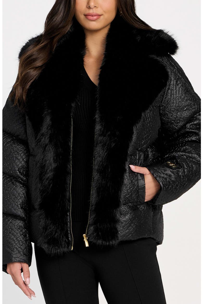 Estella Quilted Puffer Jacket with Faux Fur Trim, Main, color, BLACK