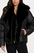 Marciano Estella Quilted Puffer Jacket with Faux Fur Trim