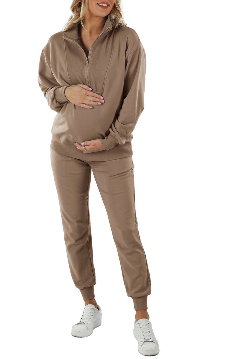 Maternity/Nursing 2-Piece Track Set, Main, color, BROWN