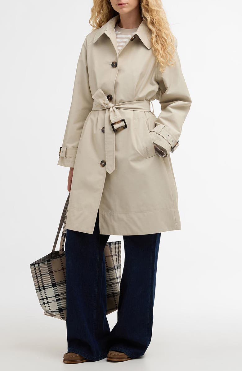 Barbour Maia Waterproof Trench Coat, Alternate, color, Mist / Dress Navy Tartan