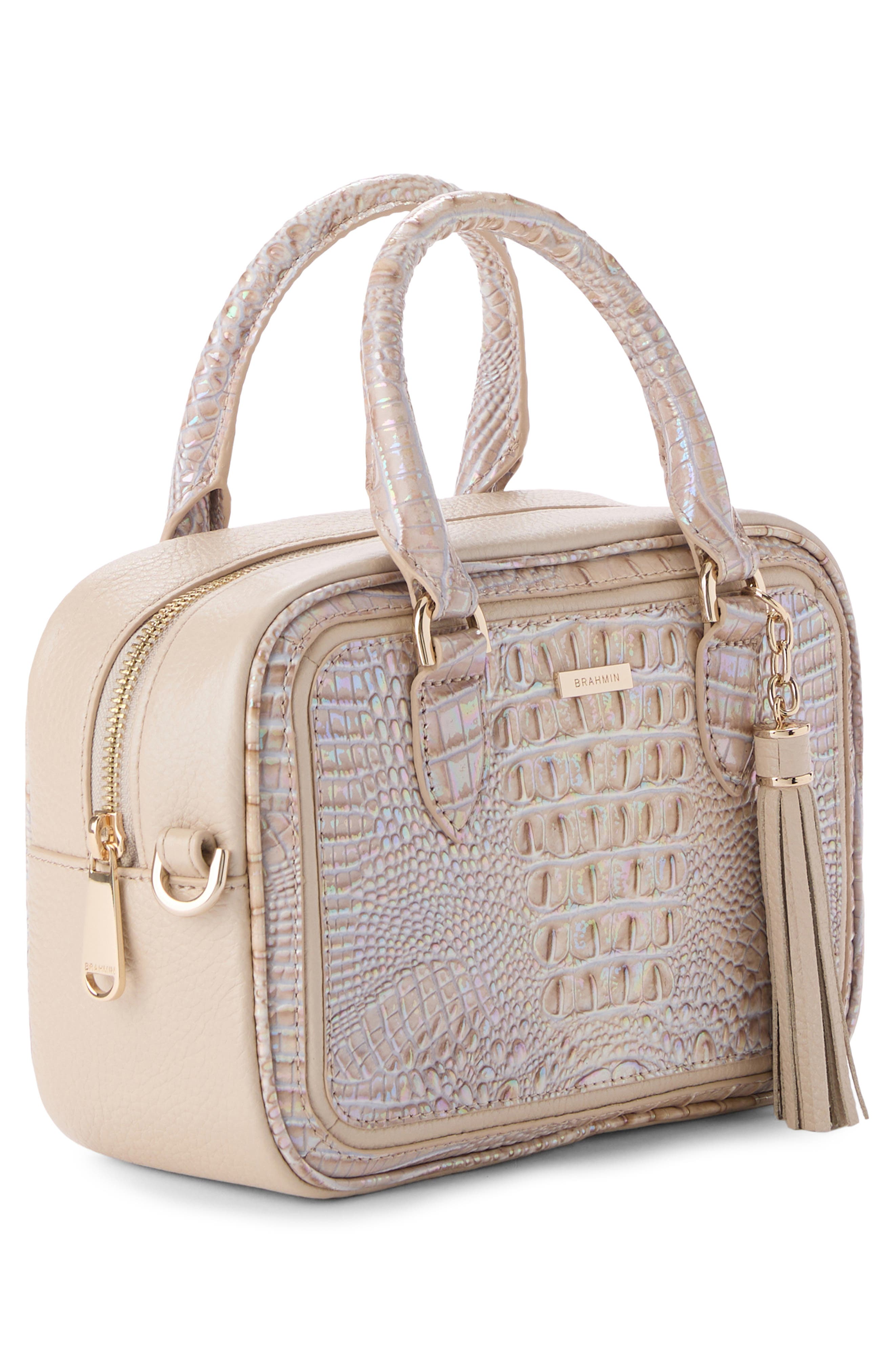 Brahmin Mara Croc Embossed Leather Top Handle Bag, Alternate, color, Pearl Admire