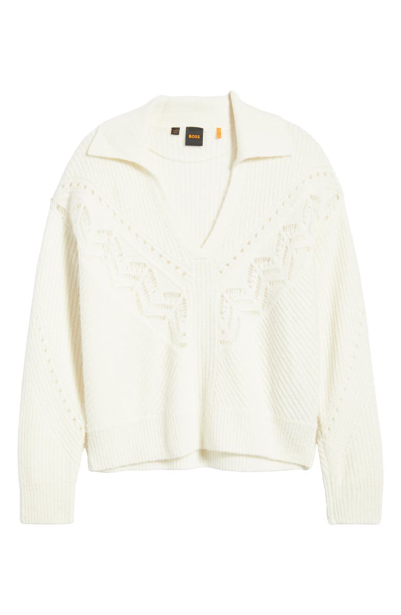 BOSS Orange Fortelli Pointelle Collar Sweater, Alternate, color, Open White