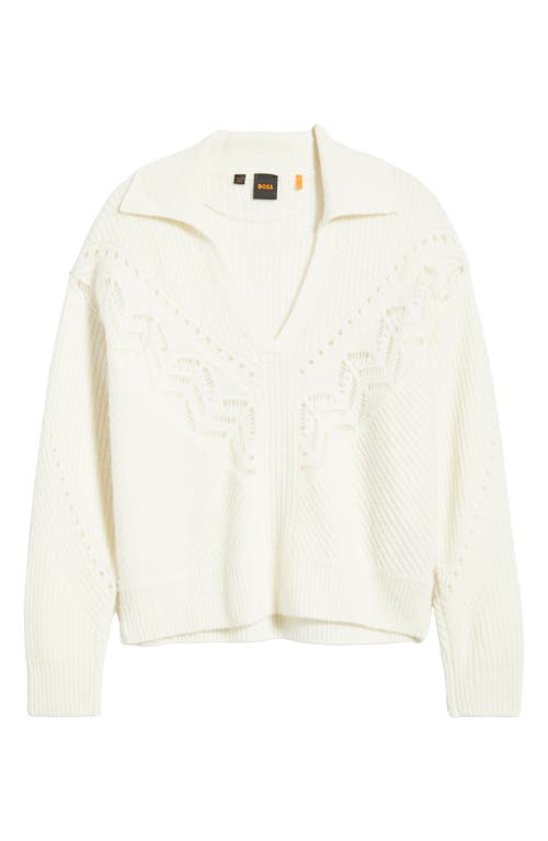 Hugo Boss Boss Orange Fortelli Pointelle Collar Sweater In White
