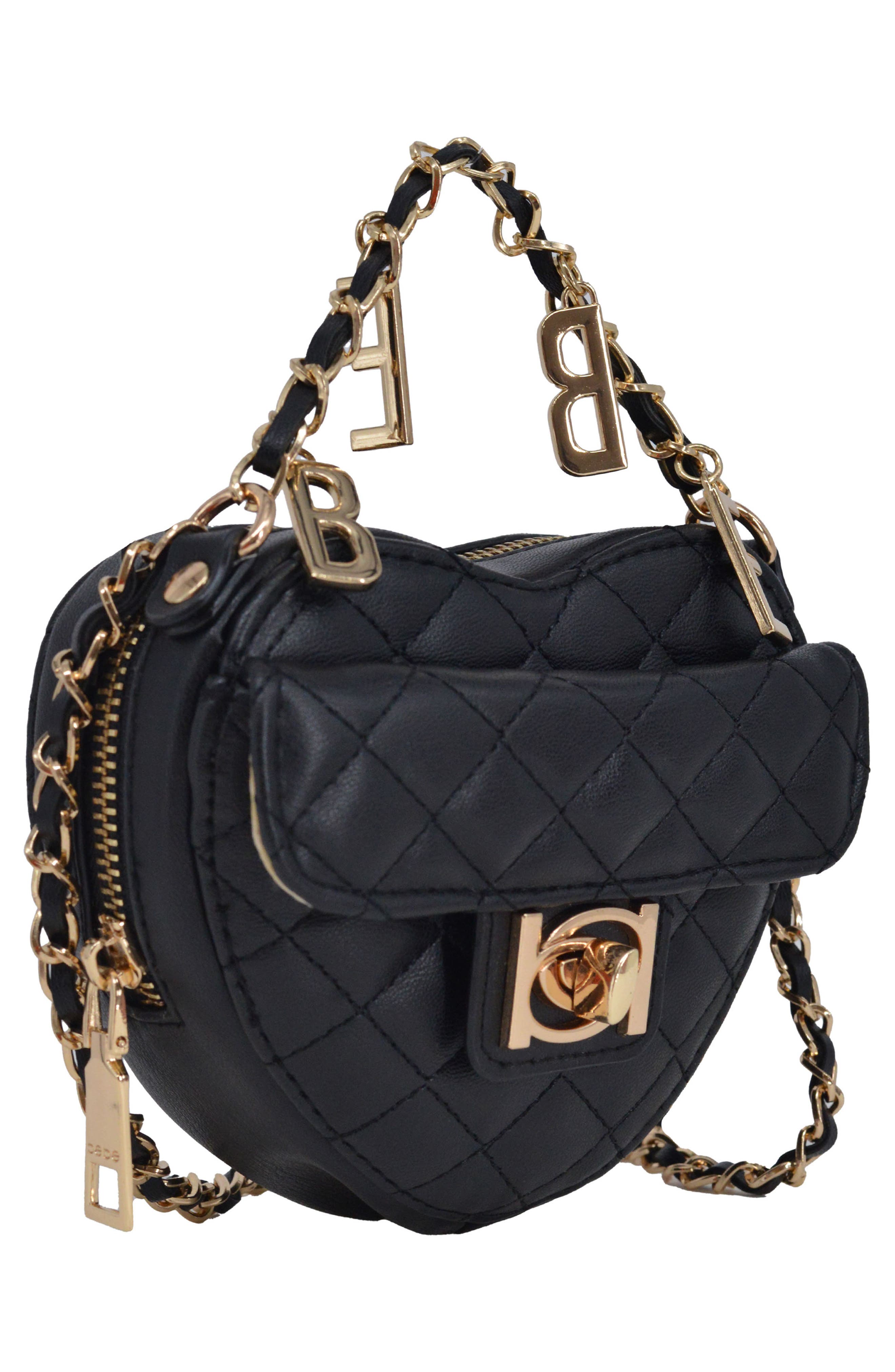 bebe Solana Quilted Heart Crossbody Bag, Alternate, color, Black
