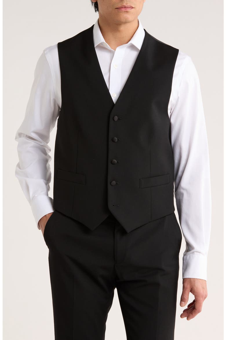 Stretch Wool Blend Tuxedo Vest, Main, color, BLACK TWILL