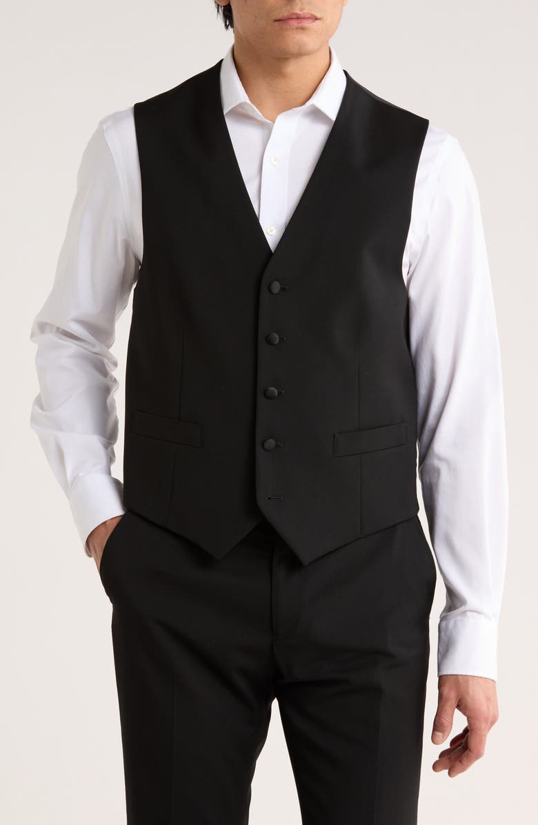 Tommy Hilfiger Stretch Wool Blend Tuxedo Vest, Main, color, Black Twill