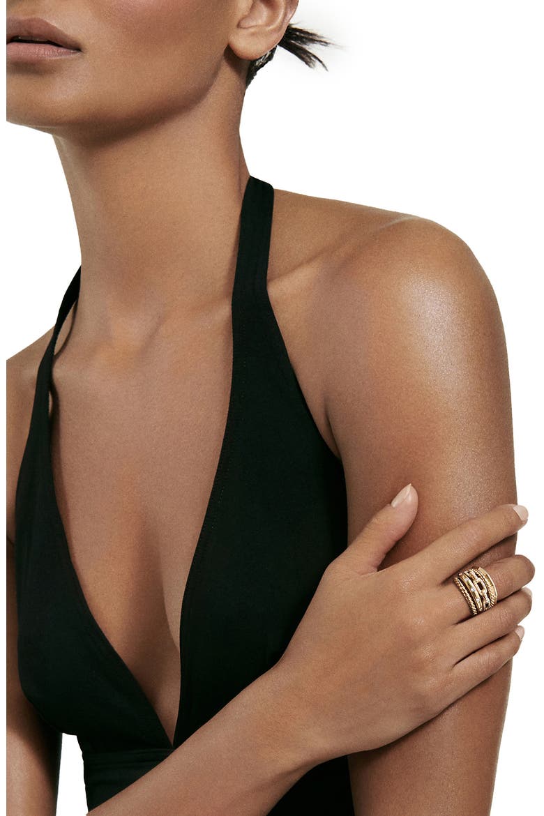 Stax Wide Ring with Diamonds in 18K Gold, Alternate, color, 18K YELLOW GOLD
