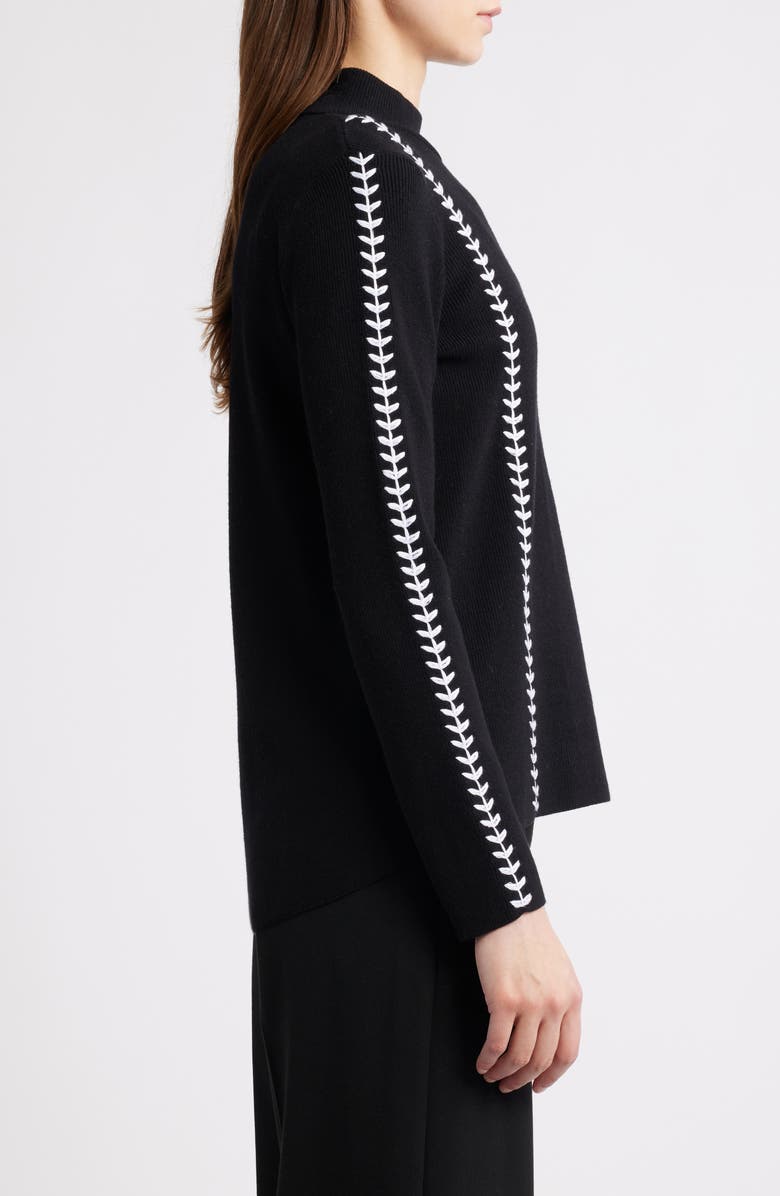 Elie Tahari The Goldie Mock Neck Rib Top, Alternate, color, Noir Black/ Vanilla