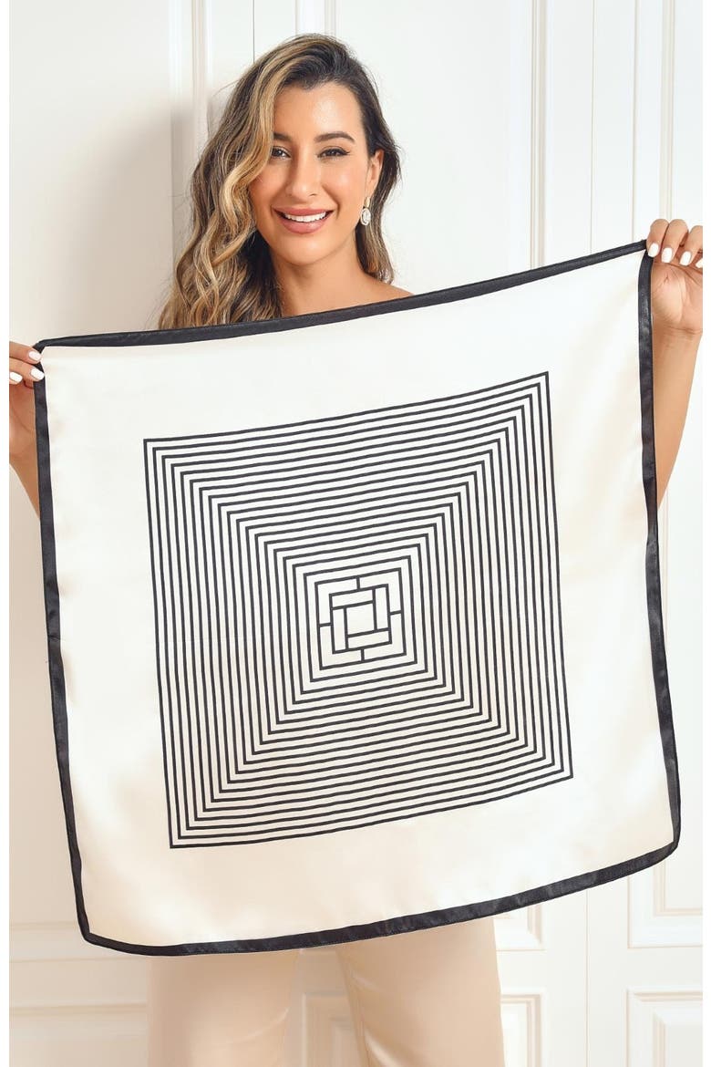 Elegantly Designed Silk Printed Square Scarf, Alternate, color, Black