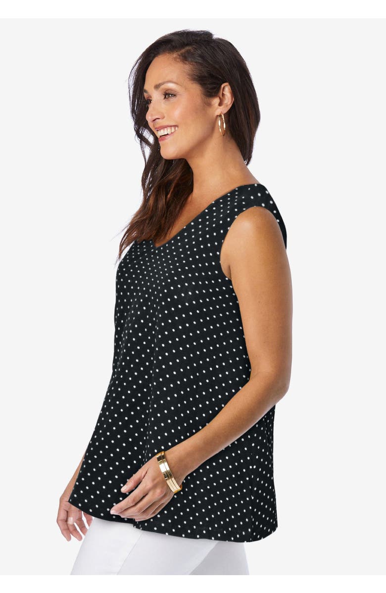 Jessica London Stretch Cotton V-Neck Trapeze Tank, Alternate, color, White Multi Paisley