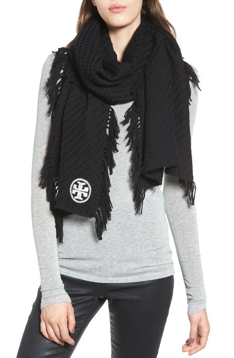 Tory Burch Fringe Merino Wool Scarf, Main, color, 