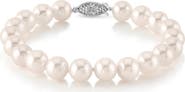 The Pearl Source 7.5-8.5mm White Freshwater Pearl Bracelet - Premier AAAA Quality