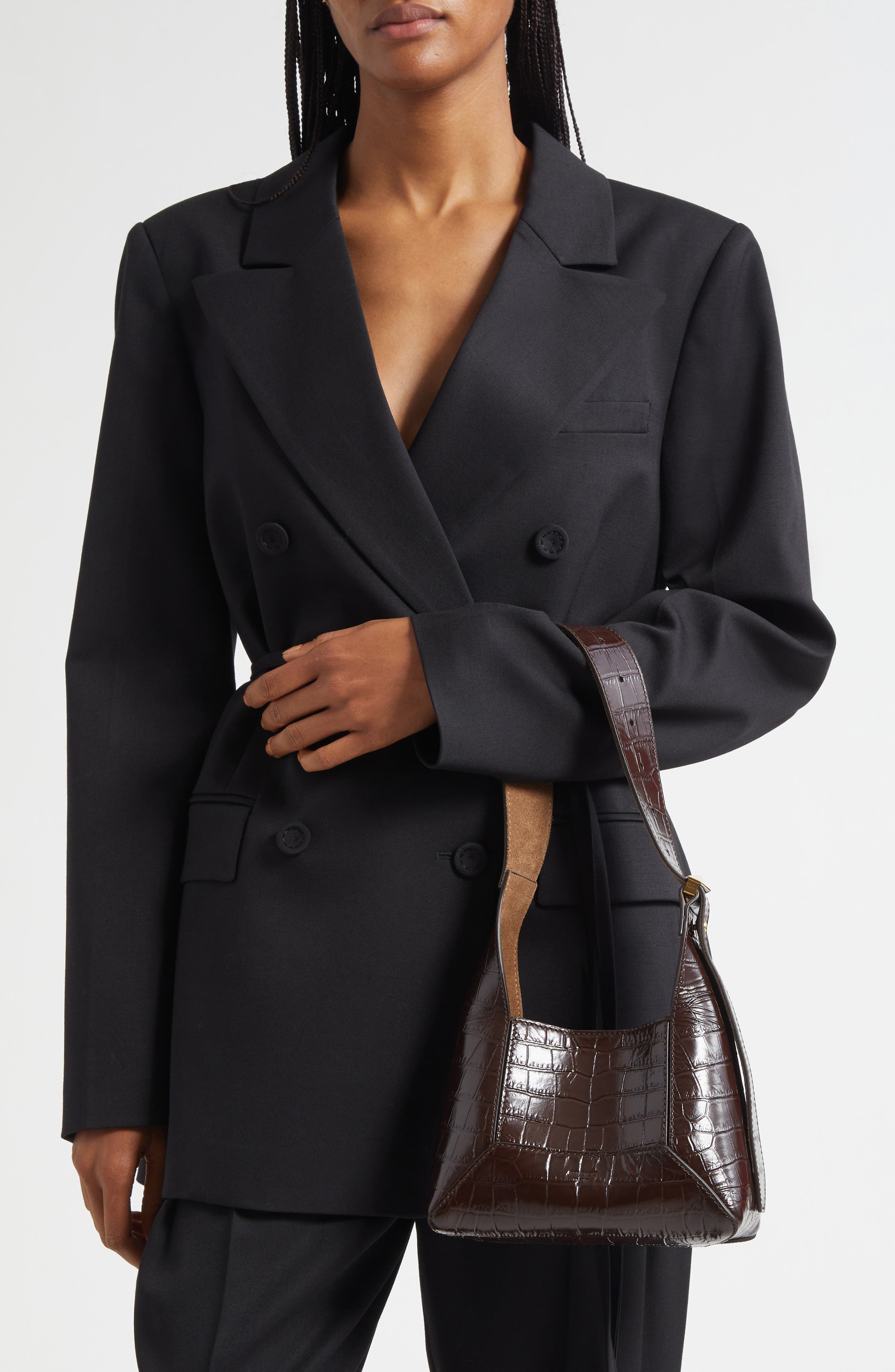 Jimmy Choo Small Diamond Croc Embossed Leather Hobo Bag, Alternate, color, Chocolate/ Gold