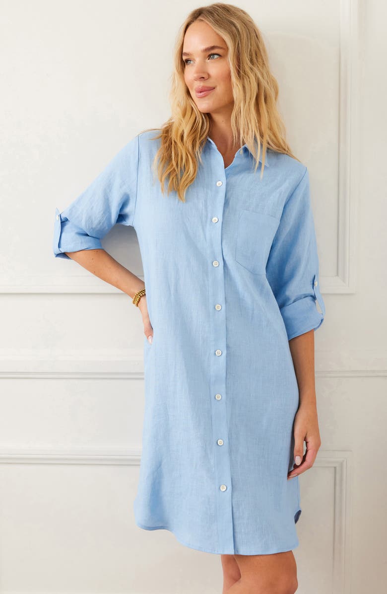 Karen Kane Long Sleeve Linen Shirtdress, Alternate, color, 