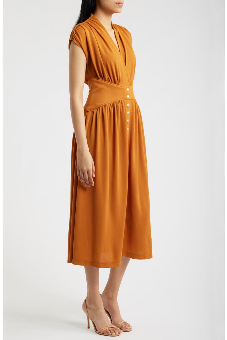 V-Neck Midi Dress, Alternate, color, BRONZE