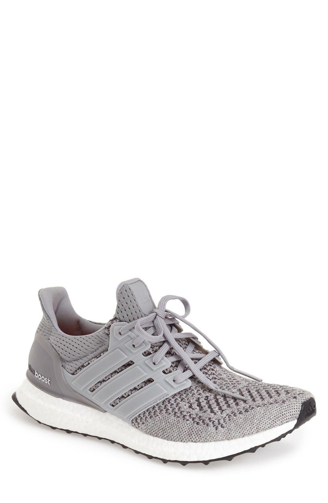 UltraBoost Running Shoe, Main, color, GREY/ SILVER/ SOLAR RED