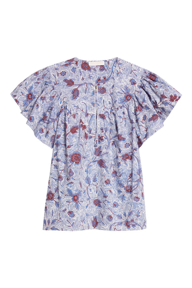 Perline Floral Print Silk Top, Alternate, color, GARDENIA