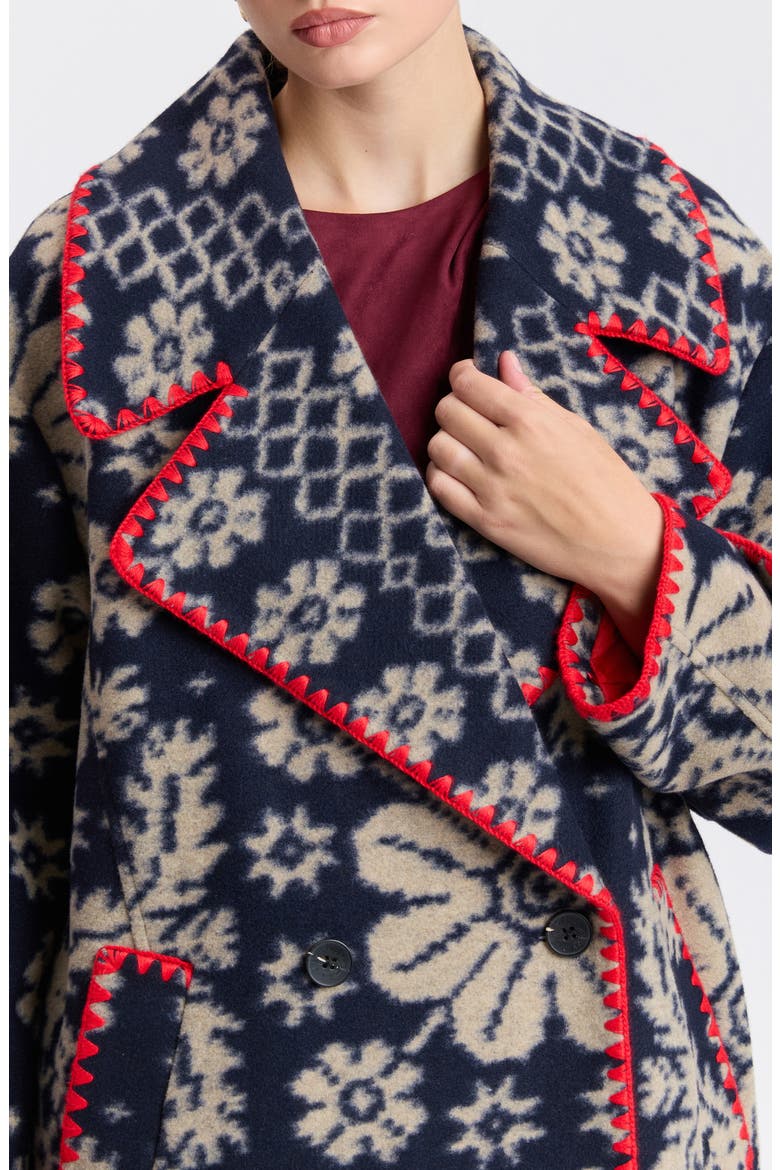 Whipstitched Oversized Jacquard Peacoat, Alternate, color, FOLK PAISLEY