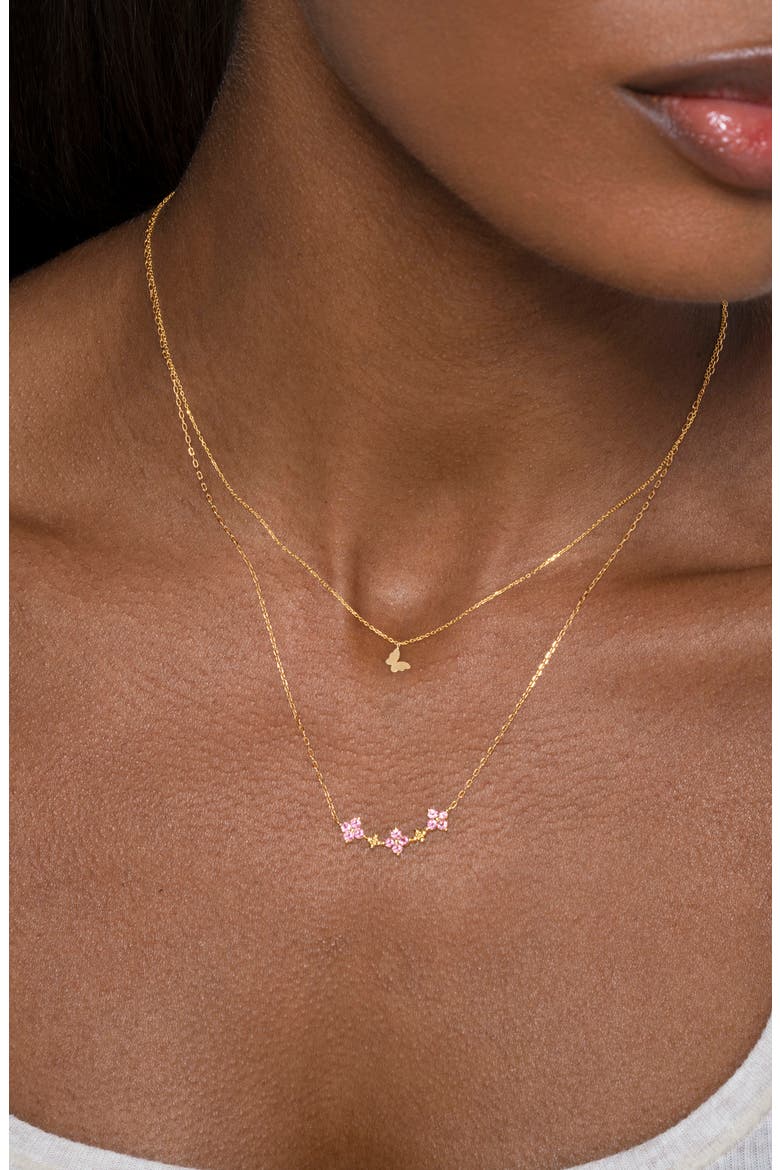 Clover Pink Tourmaline Necklace (Nordstrom Exclusive), Alternate, color, 14K YELLOW GOLD