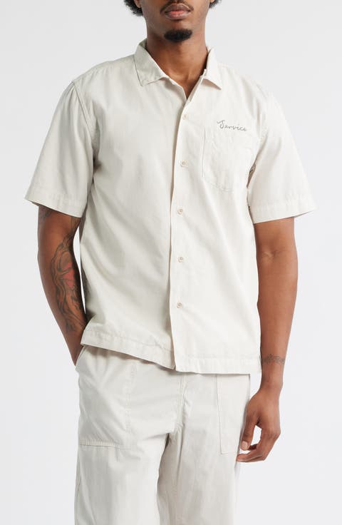 Script Embroidered Organic Cotton Camp Shirt
