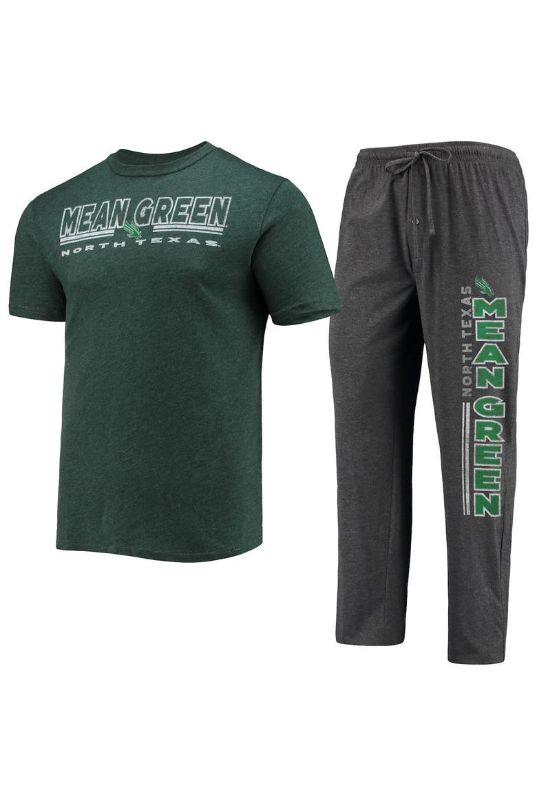 Men's Concepts Sport Heathered Charcoal/Kelly Green North Texas Mean Green Meter T-Shirt & Pants Sleep Set, Alternate, color, Heather Charcoal