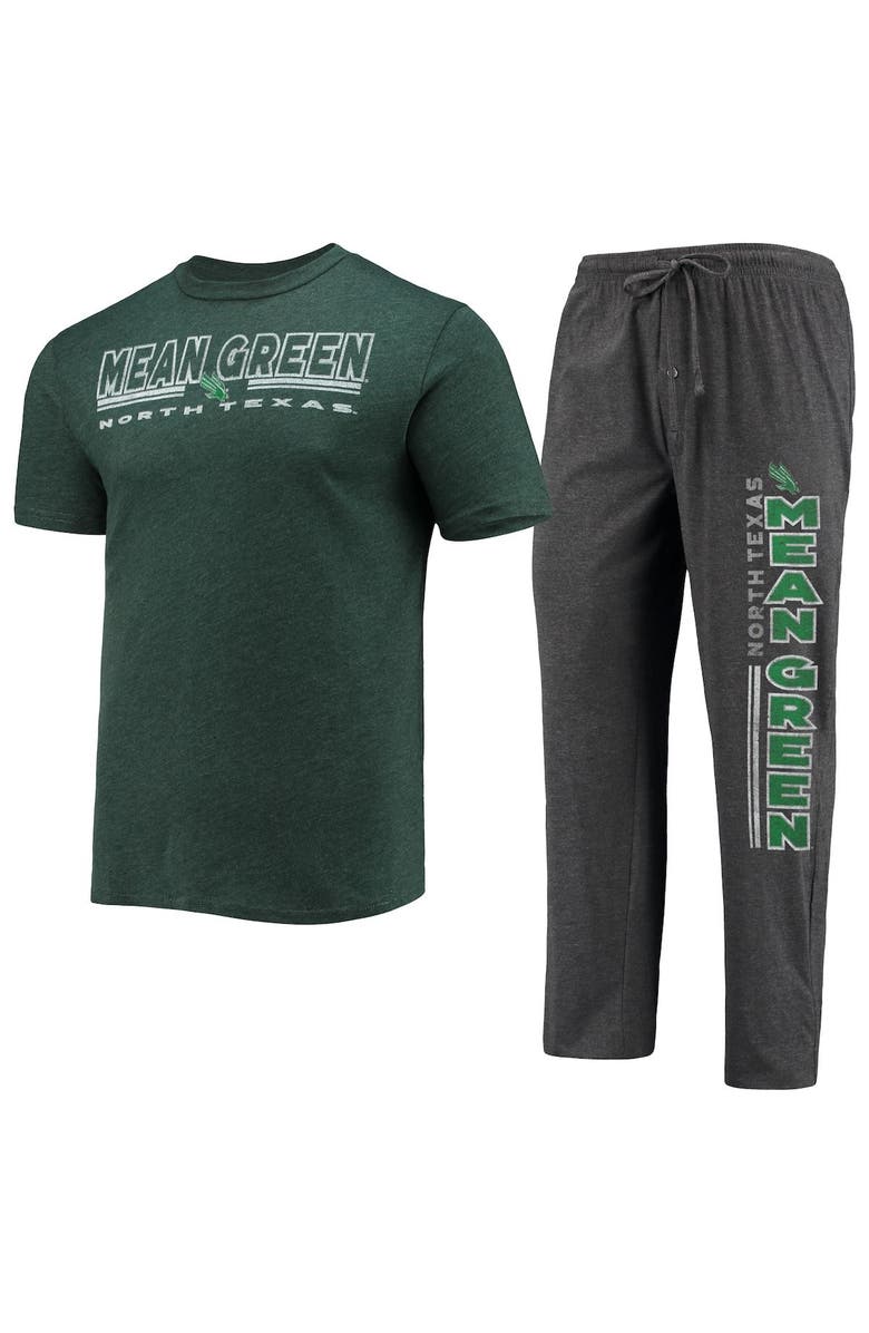 CONCEPTS SPORT Men's Concepts Sport Heathered Charcoal/Kelly Green North Texas Mean Green Meter T-Shirt & Pants Sleep Set, Alternate, color, Heather Charcoal