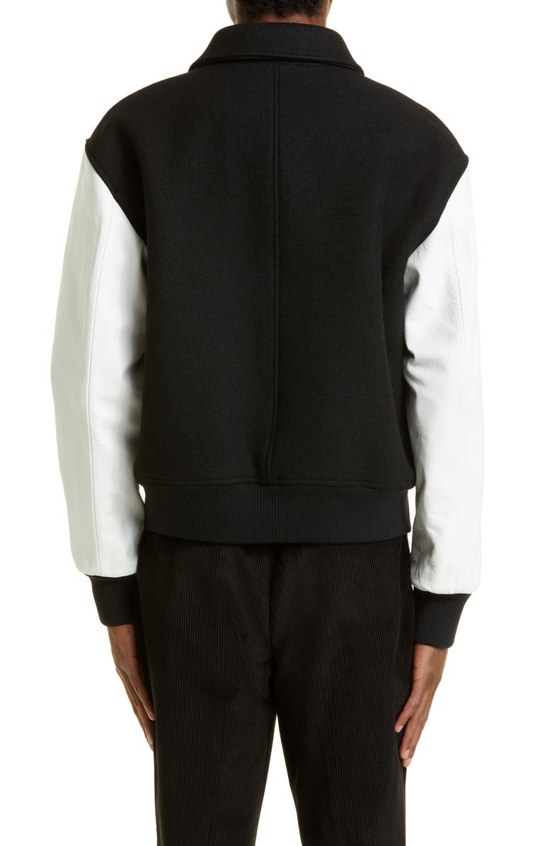 AMI PARIS Ami de Coeur Teddy Wool & Leather Varsity Jacket, Alternate, color, 