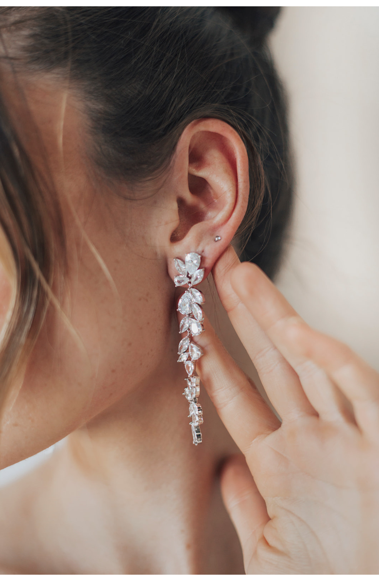 Untamed Petals Promise Crystal Drop Earrings, Alternate, color, Silver