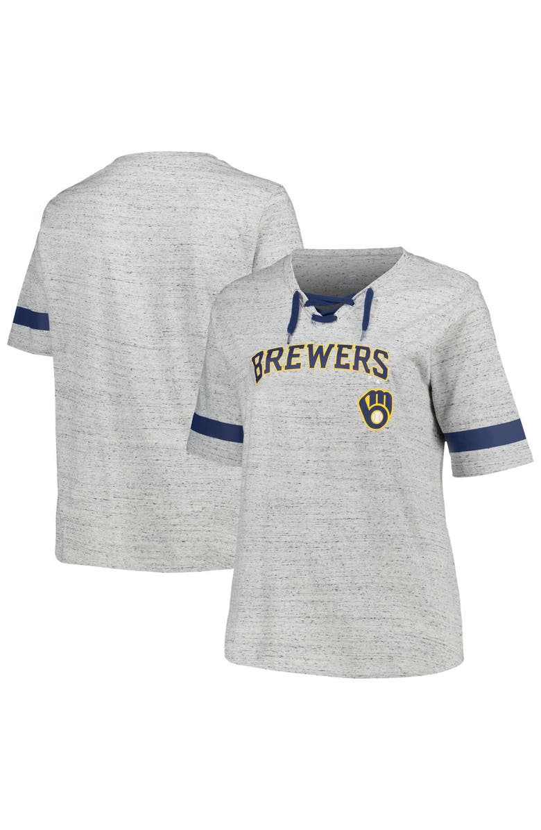 PROFILE Women's Profile Heather Gray Milwaukee Brewers Plus Size Lace-Up T-Shirt, Alternate, color, 