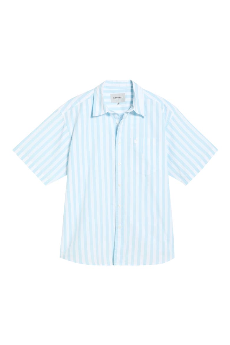 Royce Stripe Short Sleeve Button-Up Shirt, Main, color, ROYCE STRIPE, ICARIA / WHITE