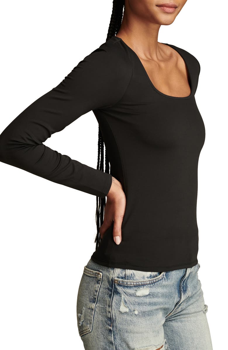 Lucky Brand Contour Square Neck Long Sleeve Top, Alternate, color, 