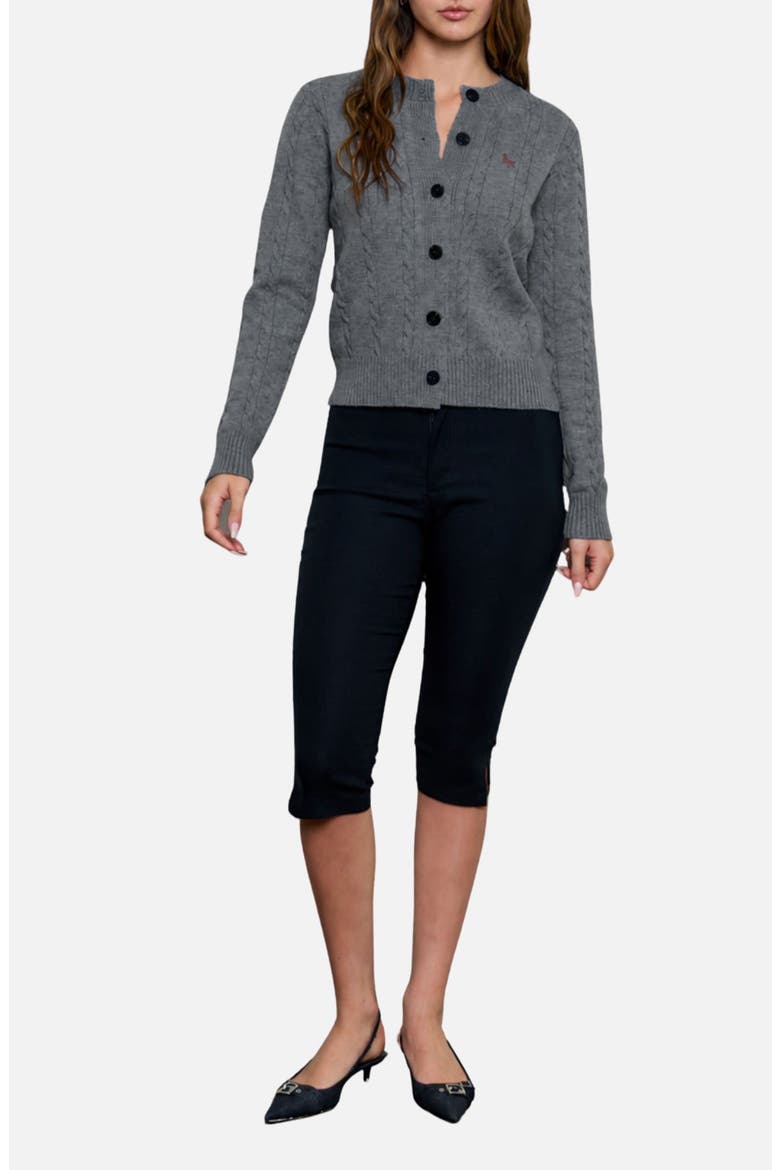 Embroidered Horse Cable Knit Crop Cardigan, Alternate, color, GREY