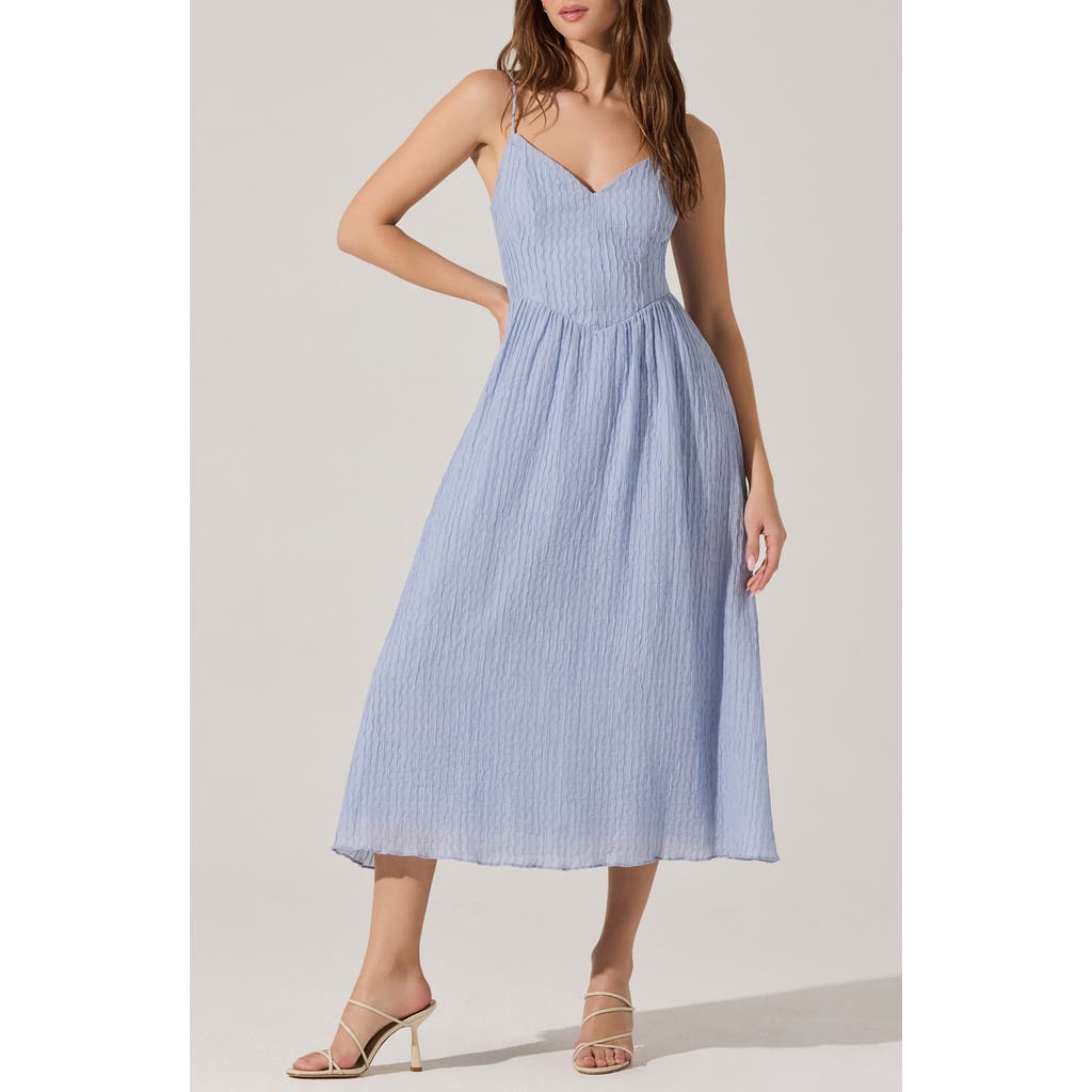Astr The Label Textured V-neck Midi Dress In Dusty Blue