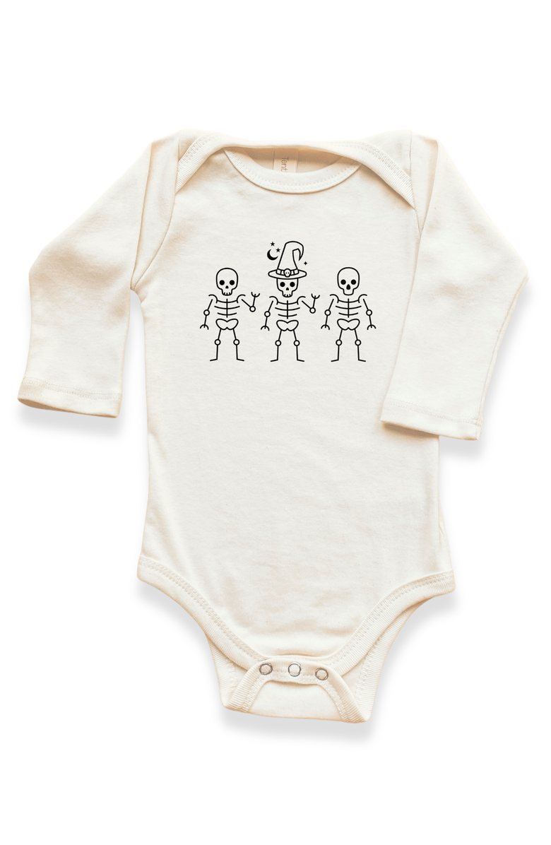 Tenth & Pine Skeletons - Organic Long Sleeve Baby Bodysuit, Main, color, Natural Black Lettering