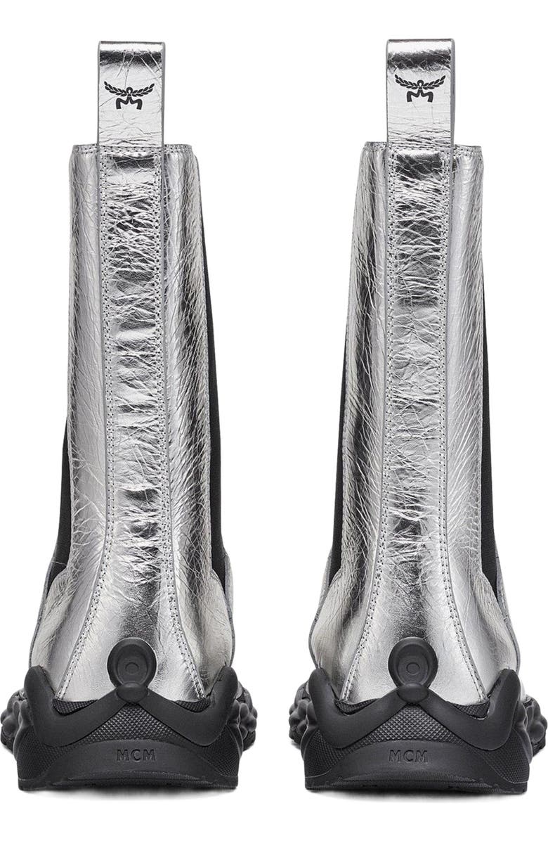 MCM Skywander Boots in Metallic Calf Leather, Alternate, color, Silver