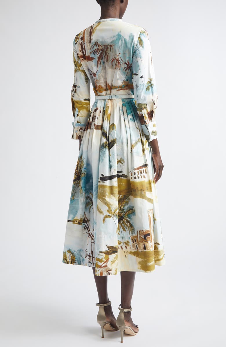 Oscar de la Renta Dominican Landscape Stretch Poplin Shirtdress, Alternate, color, Blue Green Mult