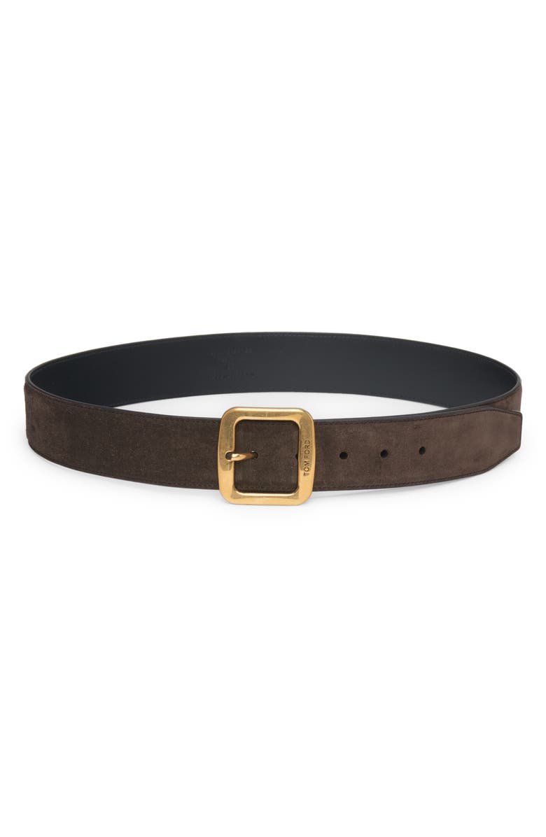 TOM FORD Square Buckle Suede Belt, Main, color, 