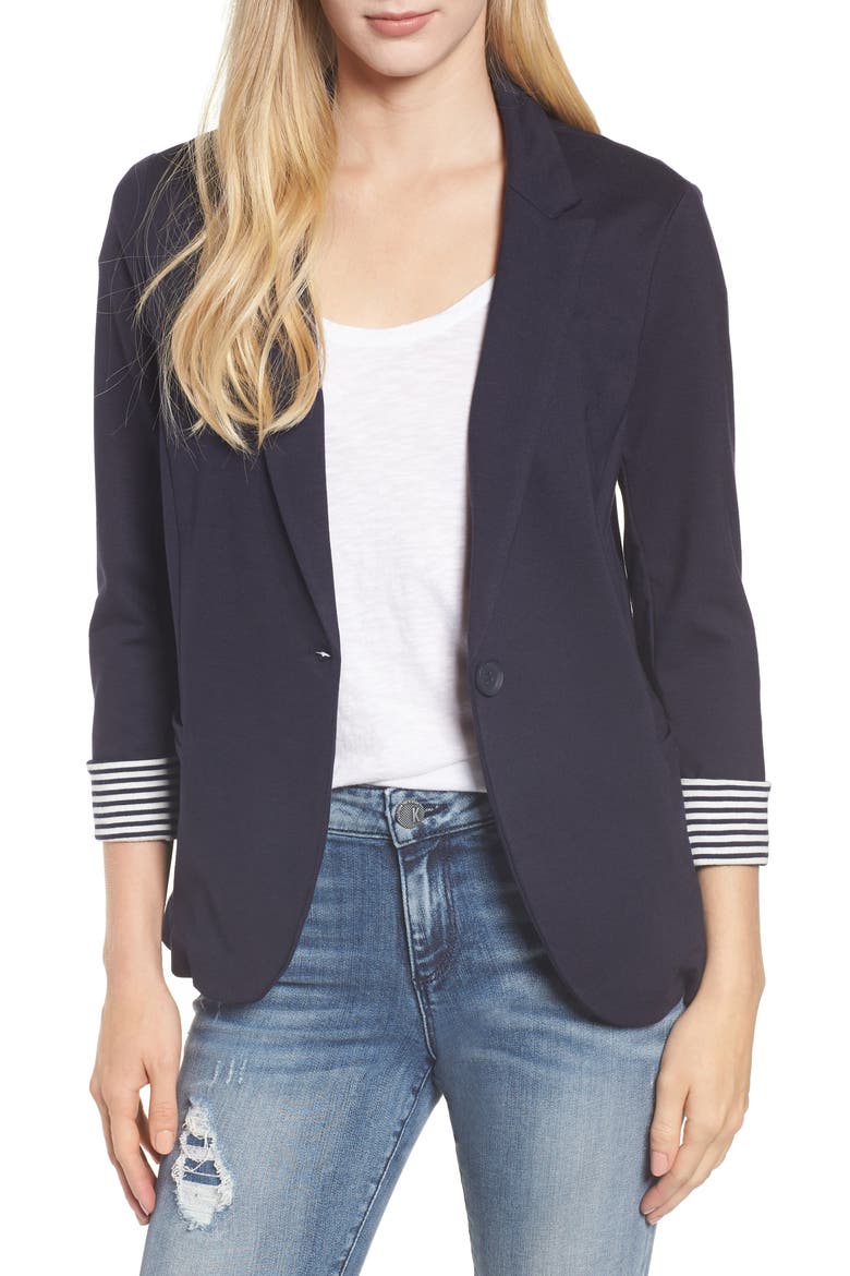Gibson Roll Sleeve Knit Blazer, Main, color, NAVY