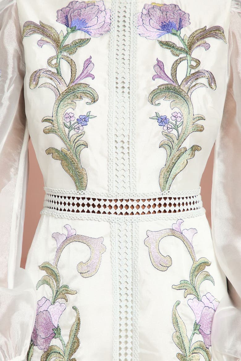 Embroidered Blouson Sleeve Midi Dress, Alternate, color, Light Blue