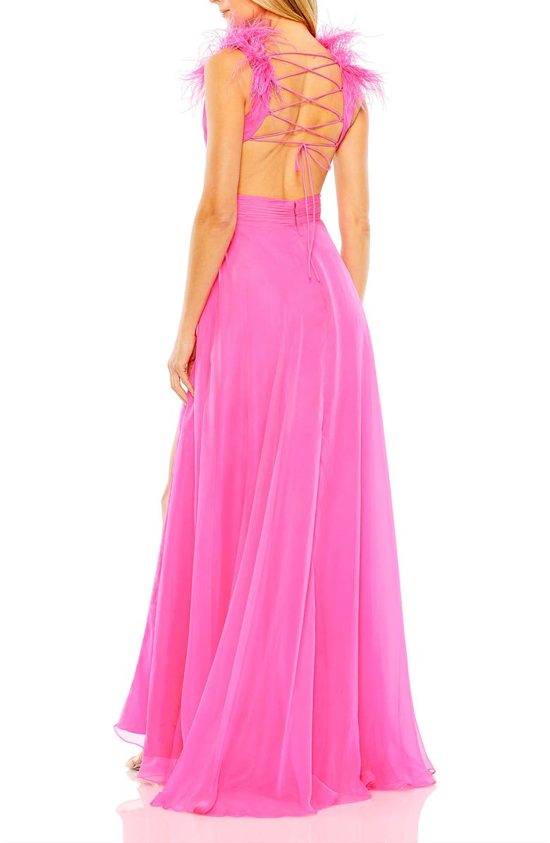 Mac Duggal Feathered Collar A-Line Gown, Alternate, color, Hot Pink