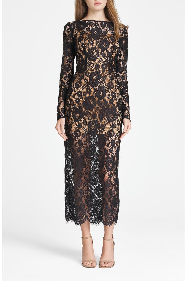 Long Sleeve Lace Dress, Main, color, BLACK LACE
