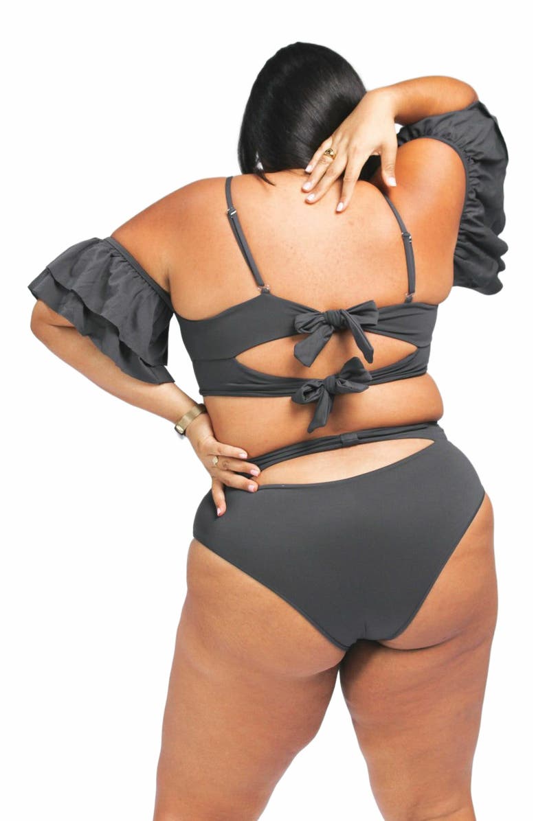 Mary Mercedes Ty Cutout Bikini Bottom, Alternate, color, Charcoal Grey