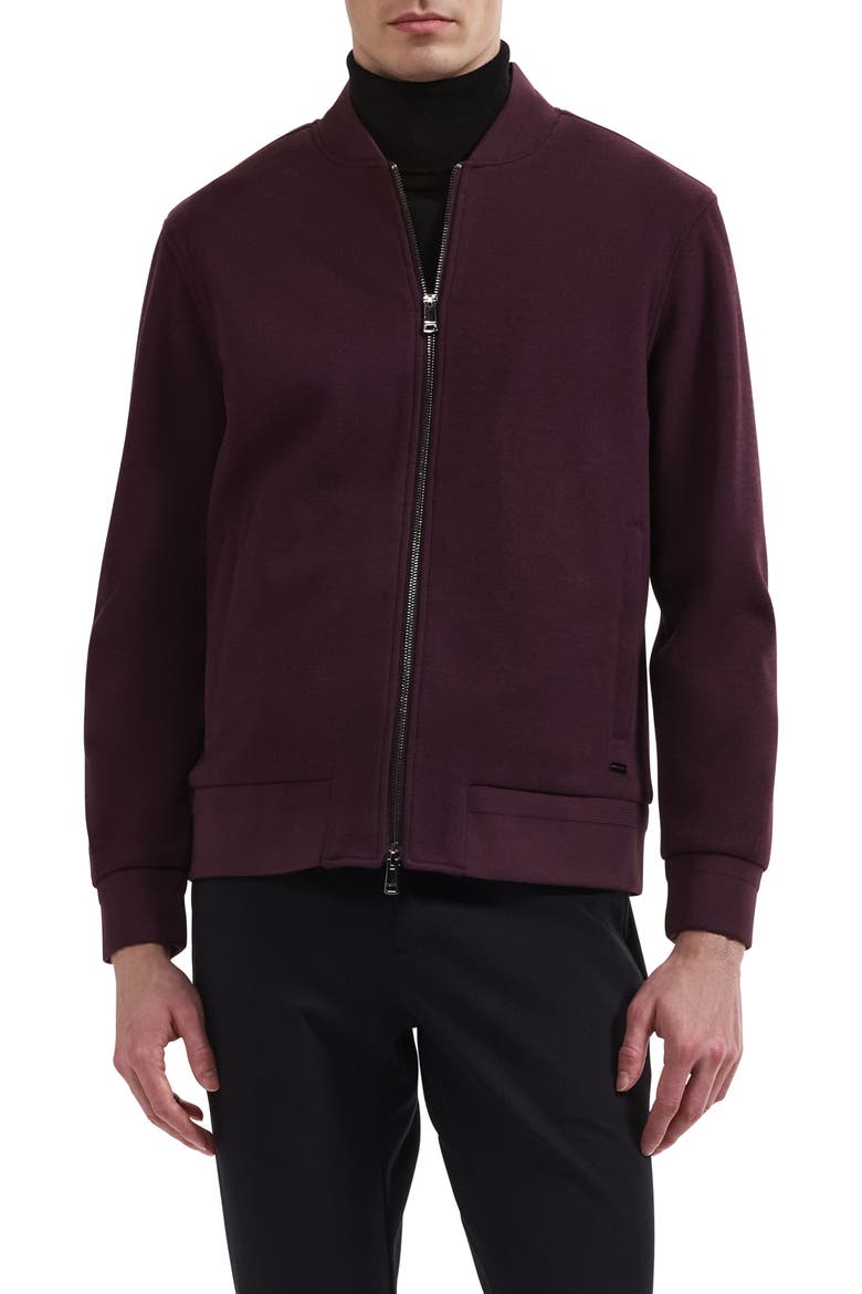 Full Zip Knit Bomber Jacket, Main, color, BURGUNDY