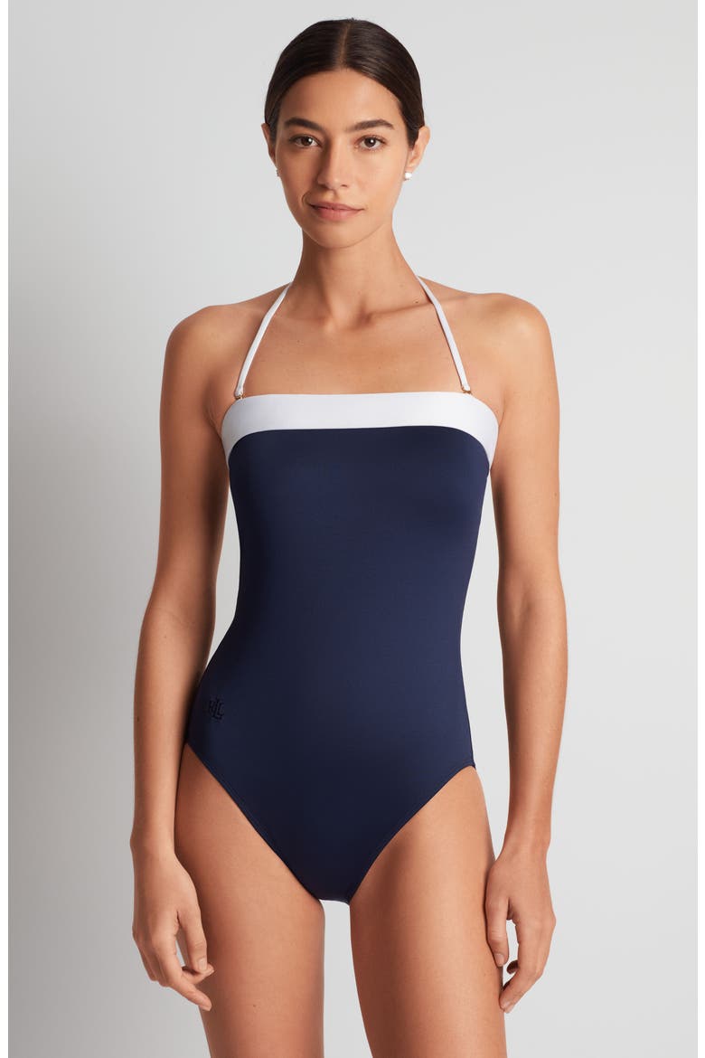 Modern Halter One-Piece Swimsuit, Alternate, color, DARK NAVY