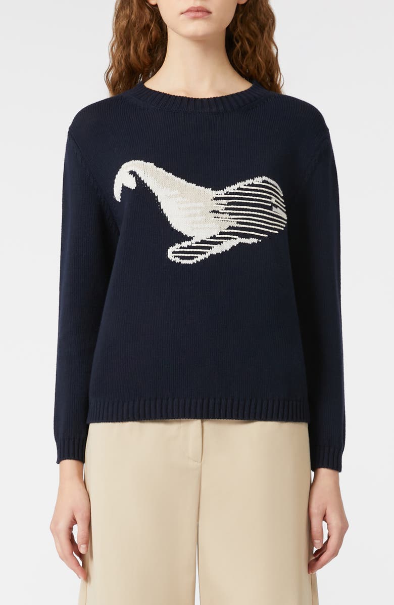 Weekend Max Mara Nespola Whale Embroidered Crewneck Sweater, Main, color, Navy