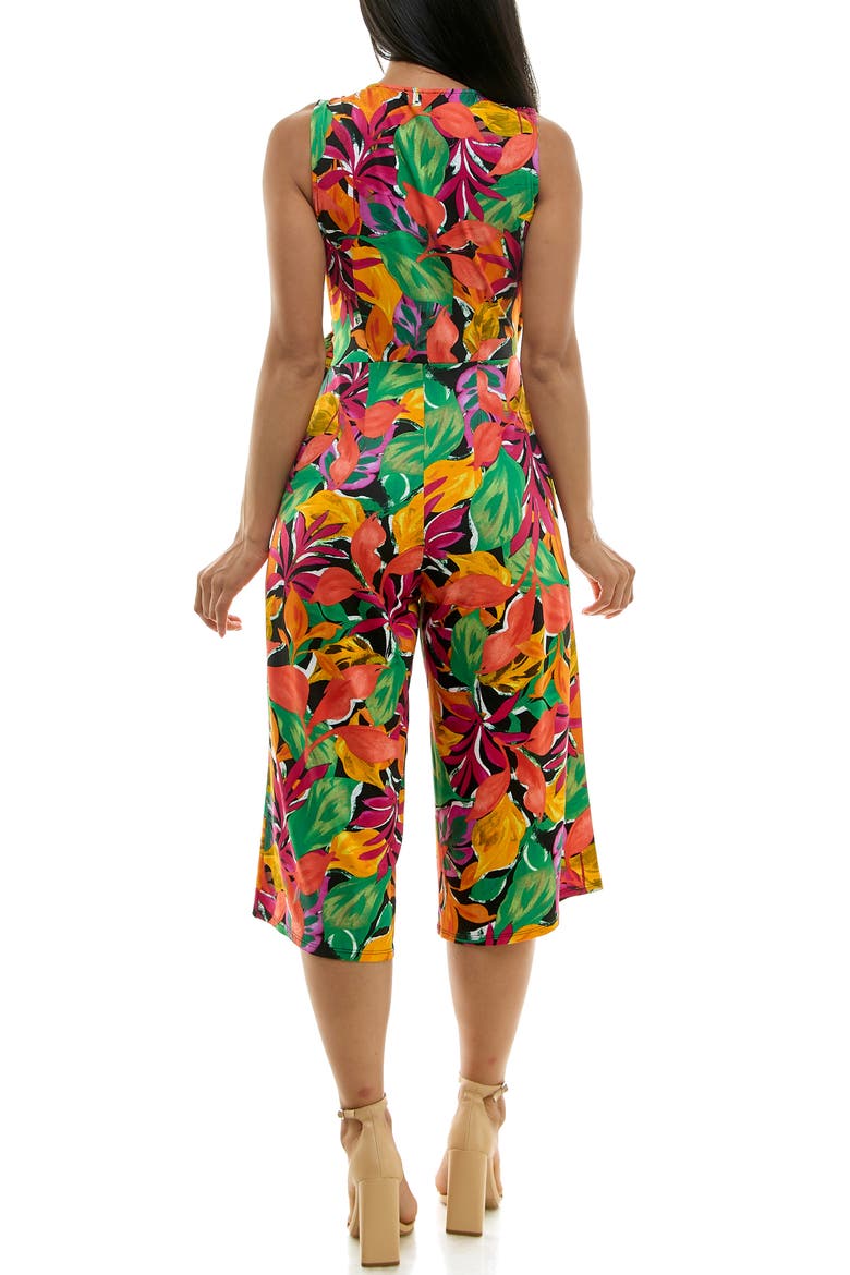 Surplice Culotte Crop Jumpsuit, Alternate, color, BLACK/GUAVA MULTI
